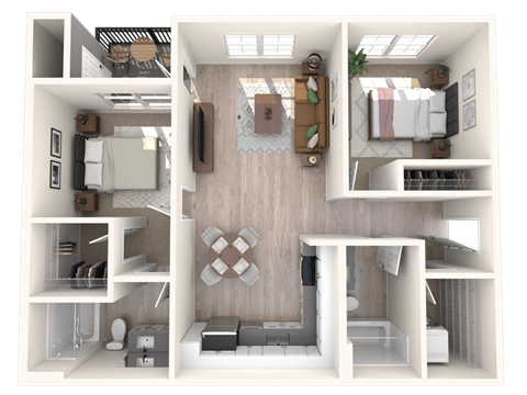 Floor plan for 2 beds, 2 baths, 1013 sqft